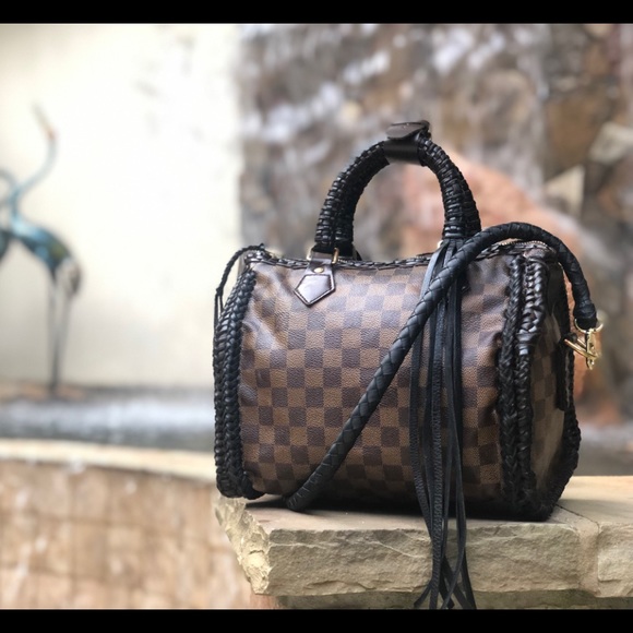 Auth LV Damier Ebene Speedy 30 Custom Bandolier - Picture 2 of 8